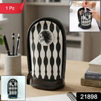 Standing upright pencil pouch on desk with sturdy base